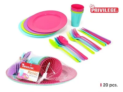 £8.99 • Buy 20PCS Set PICNIC Party Tableware Drinking Glasses Plates Cutlery Children
