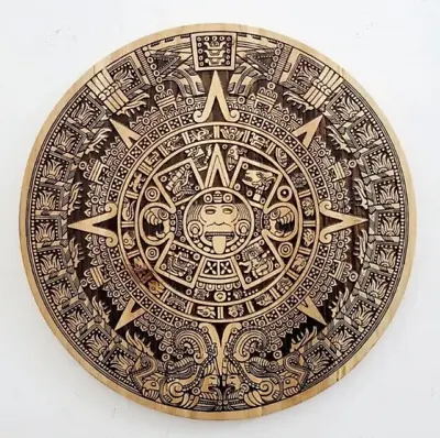 Wood Aztec Calendar Wall Art - High Detail Aztec Pine Wood Engraving - Mayan Cal • $199.99