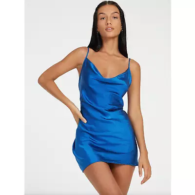 Motel Rocks Paiva Slip Dress Womens Small Satin Blue Mini Short New • $36
