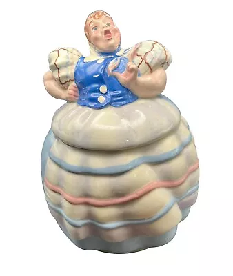 Helens Tat- L -Tale Cookie Jar Helen Hutula Ceramic Blue Vest Pink Stripes 11” • $180