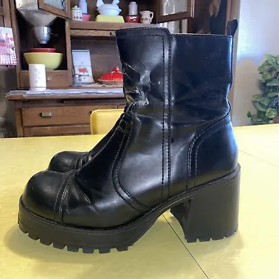 Vintage Mudd 90s Y2K Black Chunky Midi Boots Sz 10 • $62