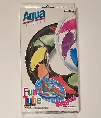 Vintage 1997 36  Aqua Leisure Fun Tube Swim Ring White Purple Blue Pink NEW! • $35