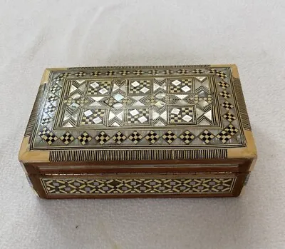 Beautiful Vintage Egyptian Inlayed Mother Of Pearl Wood Jewelry Box 8 X 4.5” • $25