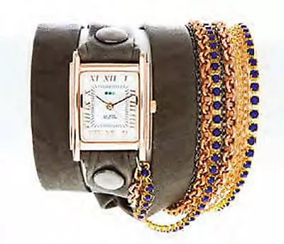 La Mer Sapphire Crystal Chain Gold Square Wrap Watch • $143.10