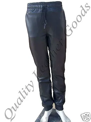 $82.33 • Buy Men Black Genuine  Leather Jogger Urban Twill Pants W/drawstring Breeches 15fn