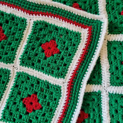 Handmade Vintage (?) Retro Granny Square Crochet Afghan Blanket Throw 49”x 76” • $27