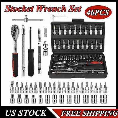 46PCS Socket Ratchet Wrench Set Metric Sae Spanner Car Repair Tool Kit 1/4 Drive • $16.98