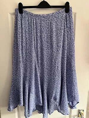 Vintage Laura Ashley 90s Blue Floral Midi Skirt 32  Waist • £10.67