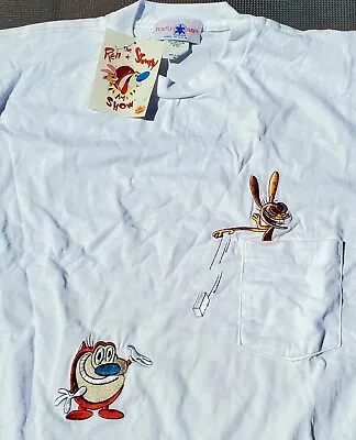 Vintage 90s Nickelodeon Ren & Stimpy T-Shirt L White Rare 1994 OOAK New W/ Tags • $99.99