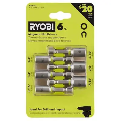 Ryobi Impact Rated Magnetic Nut Driver Set (6-Piece) 2 In. 3/16 To 7/16 • $14.20