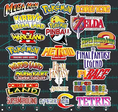 20 GameBoy Logo Stickers - White Clear Or Holographic- Mario Tetris Zelda Wario • $10.95