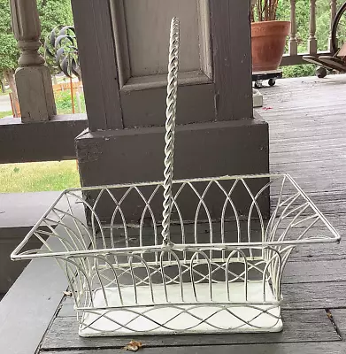 Vintage White Wire Basket Rectangle W/ Handle • $2.99