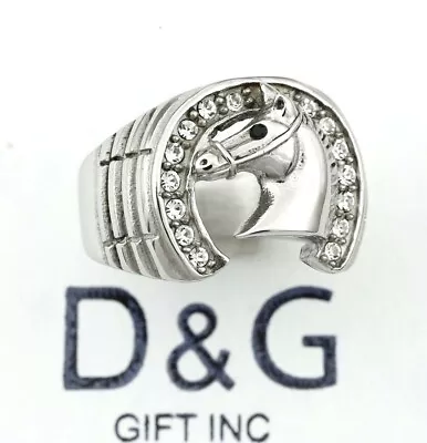 DG Men's Silver Stainless-SteelHorse HeadHorseshoe.CZ Ring 8.910111213.Box • $14.99