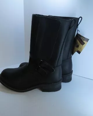 RIVER ROAD Black Leather Biker Boot  Mens 8.5 Adjustable At Three Points • $32