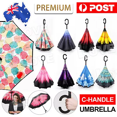 $14.95 • Buy Umbrella C-handle Reverse-Design Windproof Double Layer Upside Down Inverted