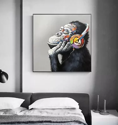 CHOP1654 100% Hand Painted Monkey Listening Music  Oil Painting Art On Canvas • $50.71