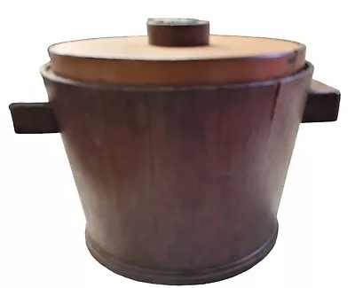 Vintage Wooden Ice Bucket With Lid And Wood Knob With Stainless Bowl • $32