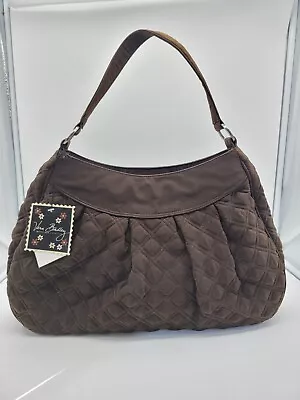 Vera Bradley Microfiber ESPRESSO LARGE HOBO PURSE Brown Double Square Stitch NWT • $50