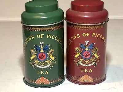VINTAGE Lot (2) Jacksons Of Picadilly Tea Tin Canisters Red Green Rare Very Good • $39.99