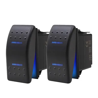 2pcs Momentary ON-OFF-ON 3 Position DPDT Boat Rocker Switch 12V 20A Blue LED • $11.95