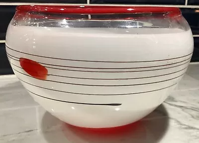 VITRIX Hot Glass Studio Art Glass Sculptural Bowl White & Black With Red Dot • $36