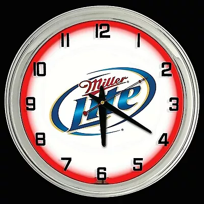 16  Miller Lite Beer Sign Red Neon Clock Man Cave Bar Garage • $119.95