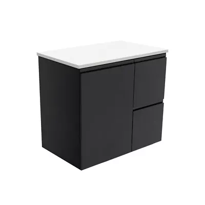 Fienza Bathroom Vanity 750 Cabinet Wall Hung Cupboard Fingerpull Black 75ZBR • $483