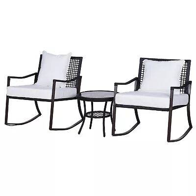  3 PCS Rocking Chair Bistro Set-Brown/Cream White  • £143.99