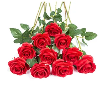  10pcs Silk Rose Fake Flowers Artificial Roses With Long Stems For DIY Red • $14.97