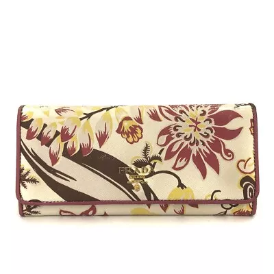 PRADA Saffiano Floral Pattern Leather Long Bifold Wallet/9Y0603 • $1