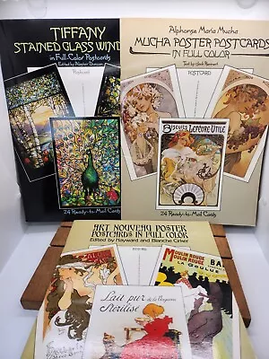 3 Postcard Book Lot - Stained Glass - Mucha Poster - Nouveau Poster - See Photos • $19.99