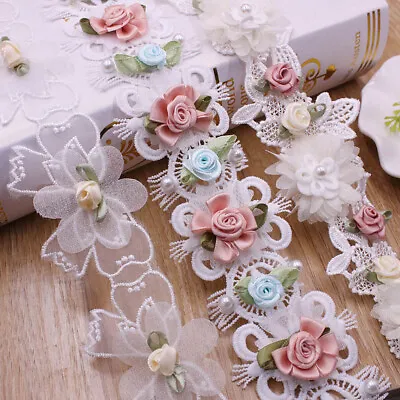 £2.56 • Buy 1Yard Flower Embroidered Trim Lace Ribbon Fabric DIY Wedding Dress Sewing Craft