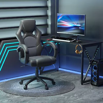 Executive Racing Swivel Gaming Office Chair PU Leather Computer Desk Chair Gray • £79.99