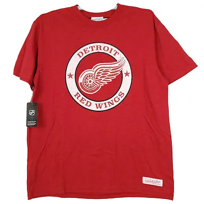 Detroit Red Wings Mitchell & Ness NHL Shirt L Large Distressed Logo Red NWT • $32.99