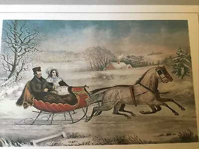 VTG Christmas Greeting Card FRONT ONLY Horse Drawn Red Sleigh • $1.69