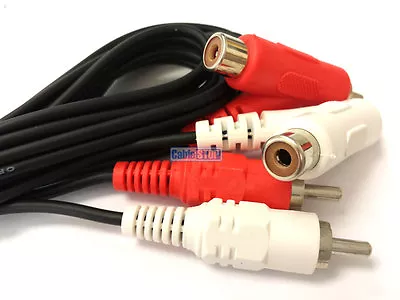 2 Way STACKABLE Twin 2x RCA Phono Y Splitter Cable 0.5m 1m 2m 3m Red White Lead • £3.65