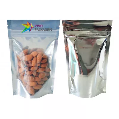 Clear/Silver Stand Up Doy Pouch Zip Seal Bags Mylar Foil Zipper Bags (100 Pcs) • $48.74