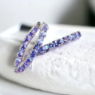 AAA Tanzanite Hoop Earrings For Women Tanzanite Earrings Rare Gemstone Gifts • $942