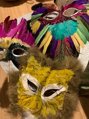 Feathery Masks Mardi Gras Masquerade Masks  - Set Of 3 • $7.99