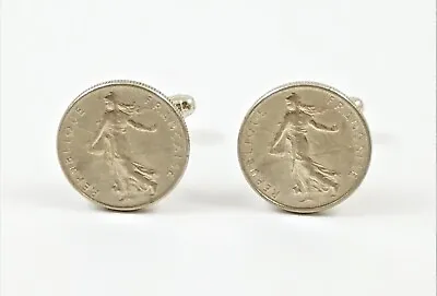 French Half Franc Coin Cufflinks--Sterling Silver Money France Jewelry Paris WWI • $22