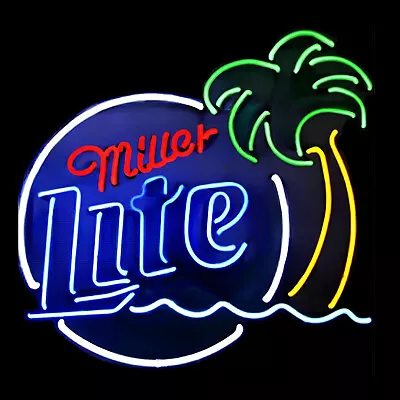 Neon Light Sign Lamp For Miller Lite Beer 17 X14  Palm Tree Wall Decor Bar Open • $114.98