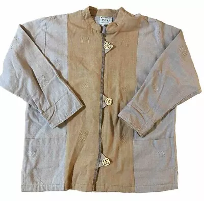 Veranda Wear Top 100% Handwoven Cotton Embroidered Figures Neutral S/M Mexico • $49.88