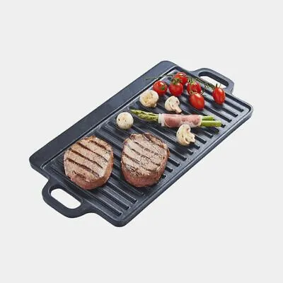 £14.99 • Buy 37cm Non Stick Cast Iron Reversible Griddle Plate Frying Skillet Pan Cooking BBQ