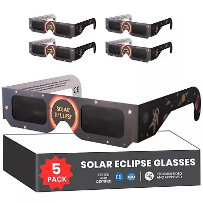 Solar Eclipse Glasses 5 Pack - ISO & CE Certified - AAS NASA Approved Safe 2024 • $15.99