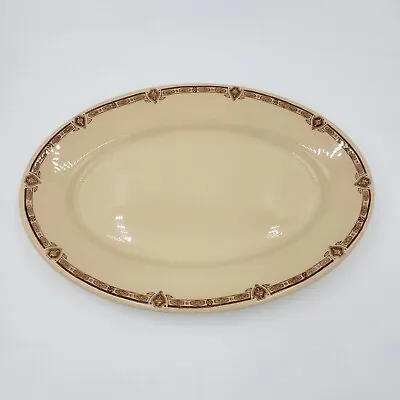 Vintage Sterling Vitrified China Oval Platter Desert Tan Geometric Patterned Rim • $13.34