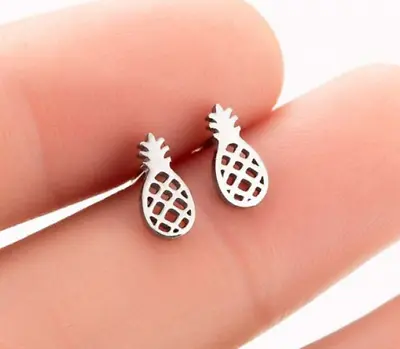 Pineapple Stud Earrings ~ Small Silver Colored Tropical Fruit Summer Studs • $6.95