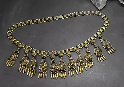 Vintage Etruscan Revival Filigree Dangle Book Chain Bib Necklace • $95