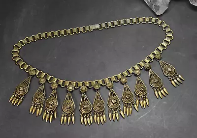 Vintage Etruscan Revival Filigree Dangle Book Chain Necklace • $95