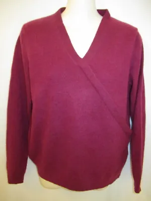 Lands End 100% Cashmere Burgundy V-neck Sweater M 10-12 May Fit Petite PM • $16.95