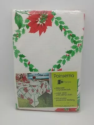 Christmas Vinyl Tablecloth Poinsettia Holiday Flannel Back 52 X 108 NOS • $13.80